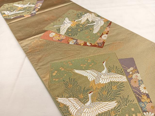 平和屋着物◎六通柄袋帯　唐織　色紙花鳥文　金糸　正絹　逸品　BAAX1140qw