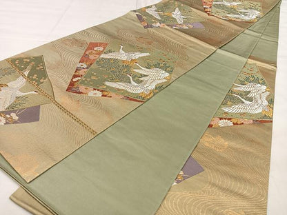 平和屋着物◎六通柄袋帯　唐織　色紙花鳥文　金糸　正絹　逸品　BAAX1140qw