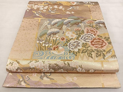 平和屋着物◎六通柄袋帯　唐織　　天井蒔絵文　金銀糸　引箔　正絹　逸品　BAAX1141qw