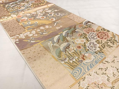 平和屋着物◎六通柄袋帯　唐織　　天井蒔絵文　金銀糸　引箔　正絹　逸品　BAAX1141qw