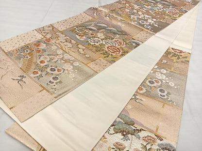 平和屋着物◎六通柄袋帯　唐織　　天井蒔絵文　金銀糸　引箔　正絹　逸品　BAAX1141qw