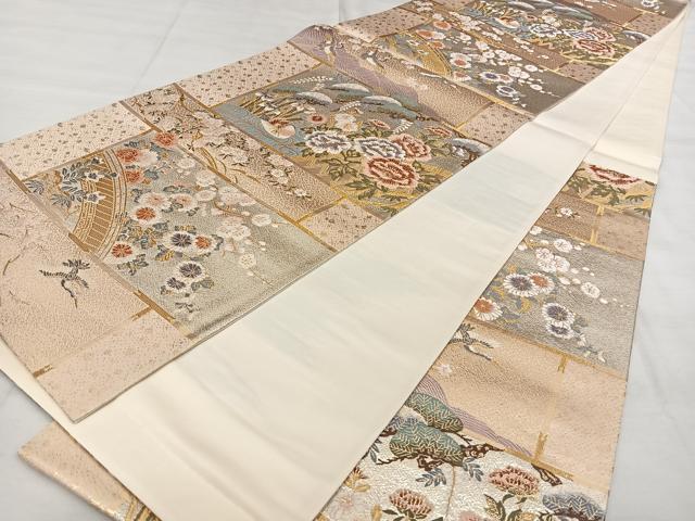 平和屋着物◎六通柄袋帯　唐織　　天井蒔絵文　金銀糸　引箔　正絹　逸品　BAAX1141qw