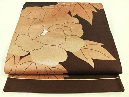 平和屋着物◎六通柄袋帯　唐織　牡丹　金銀糸　正絹　逸品　BAAX1146qw