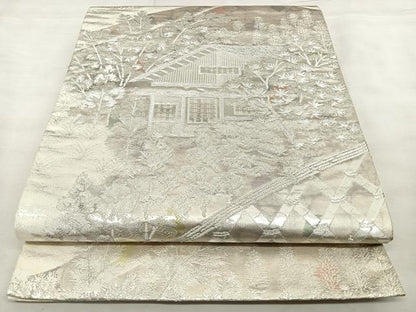 平和屋着物◎六通柄袋帯　唐織　風景文　古京錦　二重引箔　銀糸　正絹　逸品　BAAX1147qw