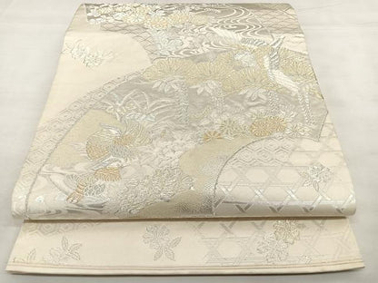 平和屋着物◎全通柄袋帯　唐織　美保姿　地紙花鳥文　金銀糸　正絹　逸品　BAAX1149qw