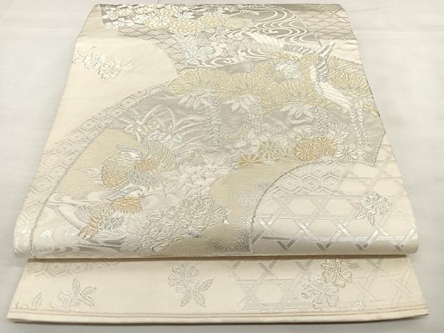 平和屋着物◎全通柄袋帯　唐織　美保姿　地紙花鳥文　金銀糸　正絹　逸品　BAAX1149qw