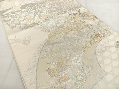 平和屋着物◎全通柄袋帯　唐織　美保姿　地紙花鳥文　金銀糸　正絹　逸品　BAAX1149qw