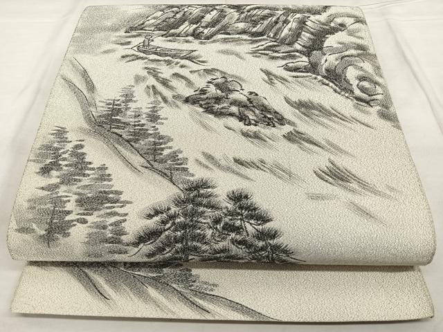 平和屋着物◎太鼓柄袋帯　作家物　手描き　綴れ　保津川渓流　祈福　銀糸　正絹　逸品　BAAX1151qw