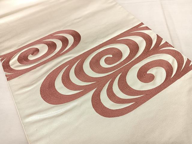 平和屋着物◎太鼓柄袋帯　総刺繍　駒刺繍　流水文　引箔　正絹　逸品　BAAX1155qw