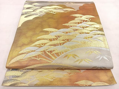平和屋着物◎六通柄袋帯　唐織　松笹文　金銀糸　正絹　逸品　BAAX1157qw