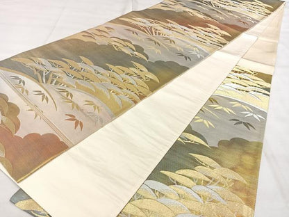 平和屋着物◎六通柄袋帯　唐織　松笹文　金銀糸　正絹　逸品　BAAX1157qw