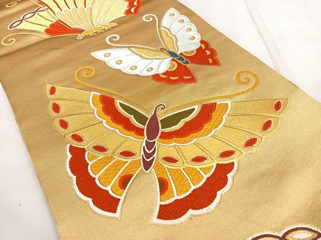 平和屋着物◎六通柄袋帯　唐織　舞蝶文　金銀糸　正絹　逸品　BAAX1158qw