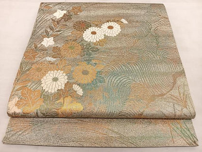 平和屋着物◎六通柄袋帯　唐織　草花文　金糸　正絹　逸品　BAAX1159qw