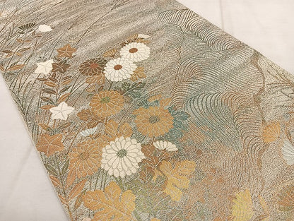 平和屋着物◎六通柄袋帯　唐織　草花文　金糸　正絹　逸品　BAAX1159qw