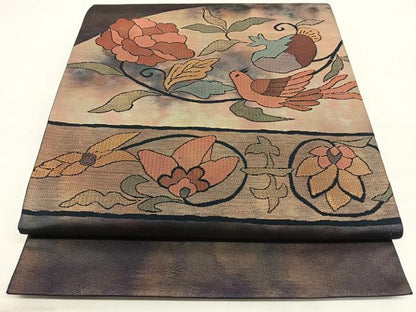平和屋着物◎太鼓柄袋帯　祝鳥唐草文　二重箔織　正絹　逸品　BAAX1162qw