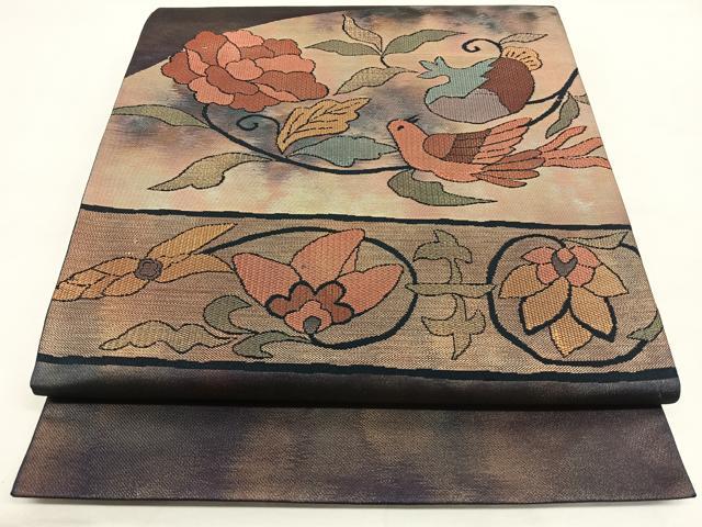 平和屋着物◎太鼓柄袋帯　祝鳥唐草文　二重箔織　正絹　逸品　BAAX1162qw