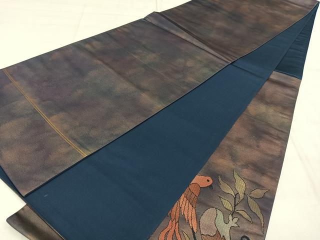 平和屋着物◎太鼓柄袋帯　祝鳥唐草文　二重箔織　正絹　逸品　BAAX1162qw