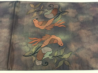平和屋着物◎太鼓柄袋帯　祝鳥唐草文　二重箔織　正絹　逸品　BAAX1162qw