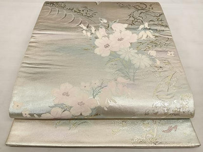 平和屋着物◎六通柄袋帯　草花文　金銀糸　正絹　逸品　BAAX1163qw