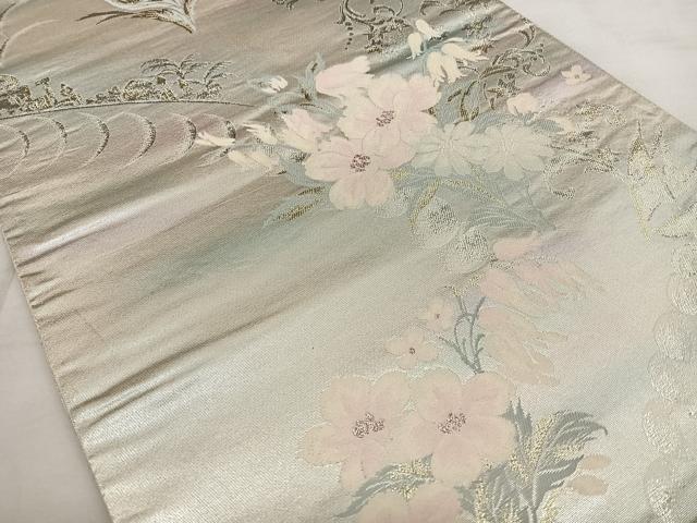 平和屋着物＊夏物 六通柄袋帯 草花文 金銀糸 正絹 逸品 DABB3618cm