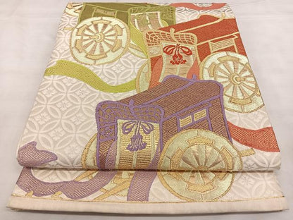 平和屋着物◎六通柄袋帯　唐織　吉祥御所車文　金糸　正絹　逸品　BAAX1167qw