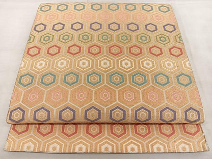 平和屋着物◎六通柄袋帯　唐織　亀甲重ね文　金糸　正絹　逸品　BAAX1169qw