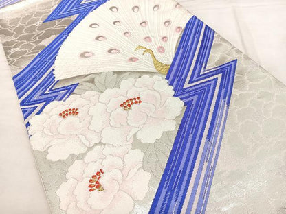 平和屋着物◎六通柄袋帯　唐織　孔雀花文　金銀糸　正絹　逸品　BAAX1173qw