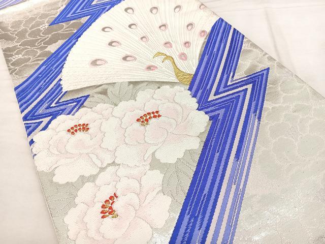 平和屋着物◎六通柄袋帯　唐織　孔雀花文　金銀糸　正絹　逸品　BAAX1173qw