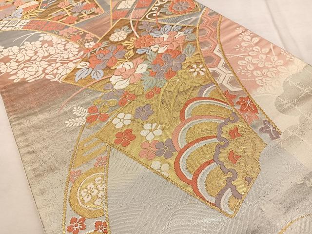 平和屋着物◎六通柄袋帯　唐織　色紙重ね花文　金銀糸　引箔　正絹　逸品　BAAX1174qw