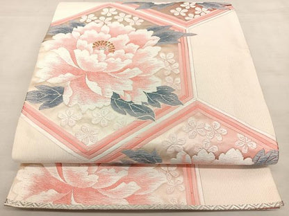 平和屋着物◎六通柄袋帯　唐織　たけうちオリジナル　亀甲花文　金銀糸　正絹　逸品　BAAX1178qw