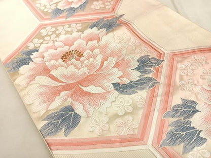 平和屋着物◎六通柄袋帯　唐織　たけうちオリジナル　亀甲花文　金銀糸　正絹　逸品　BAAX1178qw