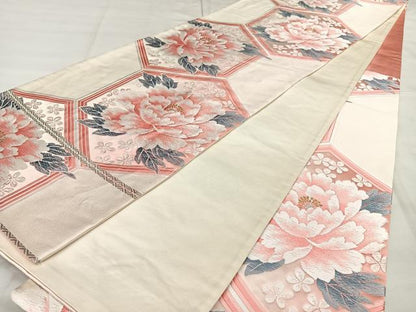 平和屋着物◎六通柄袋帯　唐織　たけうちオリジナル　亀甲花文　金銀糸　正絹　逸品　BAAX1178qw