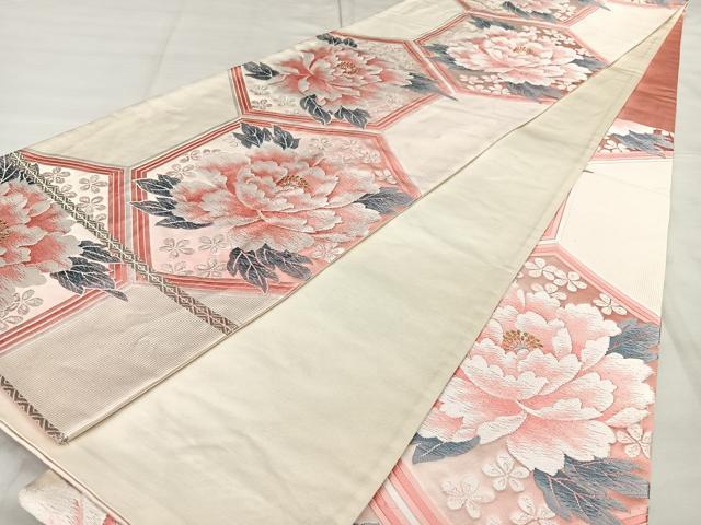 平和屋着物◎六通柄袋帯　唐織　たけうちオリジナル　亀甲花文　金銀糸　正絹　逸品　BAAX1178qw