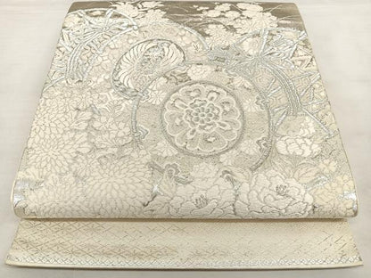 平和屋着物◎六通柄袋帯　唐織　美保姿　鼓花文　銀糸　正絹　逸品　BAAX1179qw
