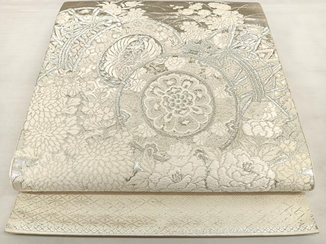 平和屋着物◎六通柄袋帯　唐織　美保姿　鼓花文　銀糸　正絹　逸品　BAAX1179qw