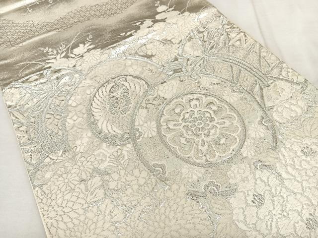 平和屋着物◎六通柄袋帯　唐織　美保姿　鼓花文　銀糸　正絹　逸品　BAAX1179qw