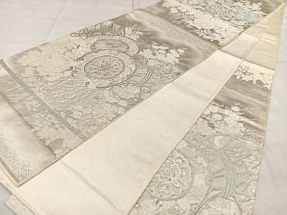 平和屋着物◎六通柄袋帯　唐織　美保姿　鼓花文　銀糸　正絹　逸品　BAAX1179qw