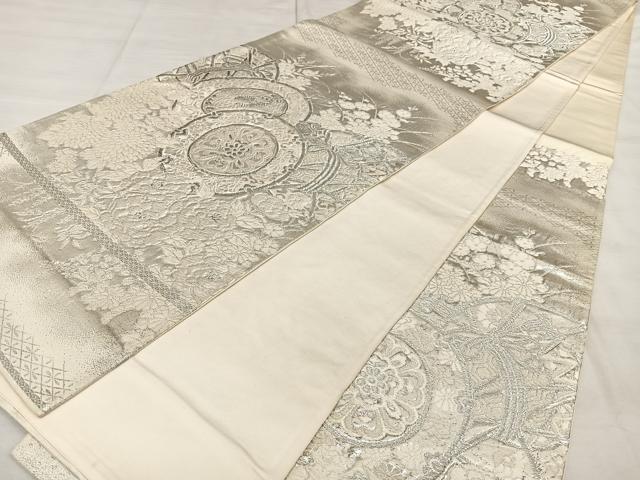 平和屋着物◎六通柄袋帯　唐織　美保姿　鼓花文　銀糸　正絹　逸品　BAAX1179qw