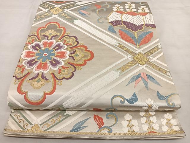 平和屋着物◎六通柄袋帯　唐織　花菱文　金銀糸　正絹　逸品　BAAX1188qw