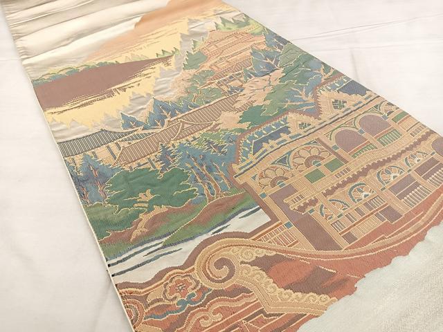 平和屋着物◎六通柄袋帯　風景文　金糸　正絹　逸品　BAAX1189qw
