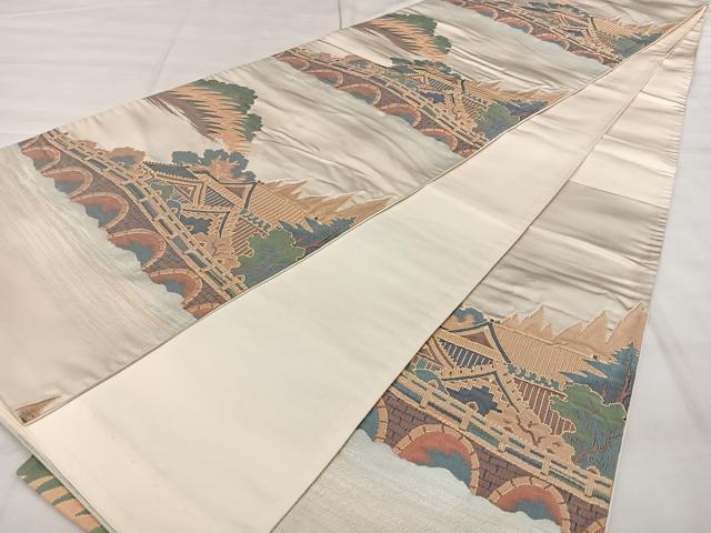 平和屋着物◎六通柄袋帯　風景文　金糸　正絹　逸品　BAAX1189qw