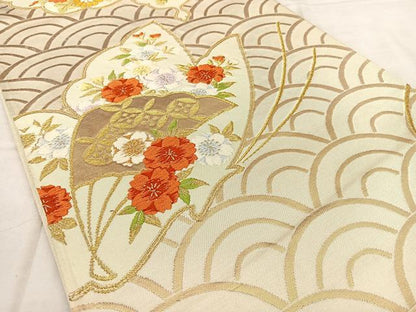 平和屋着物◎六通柄袋帯　唐織　花蝶文　金糸　正絹　逸品　BAAX1190qw