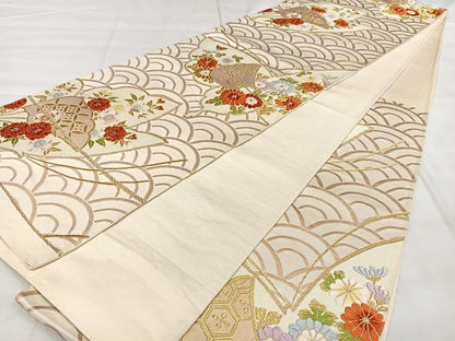 平和屋着物◎六通柄袋帯　唐織　花蝶文　金糸　正絹　逸品　BAAX1190qw