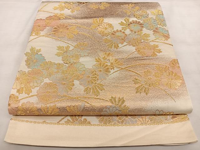 平和屋着物◎西陣　六通柄袋帯　草花文　金糸　証紙付き　正絹　逸品　BAAX1601qw