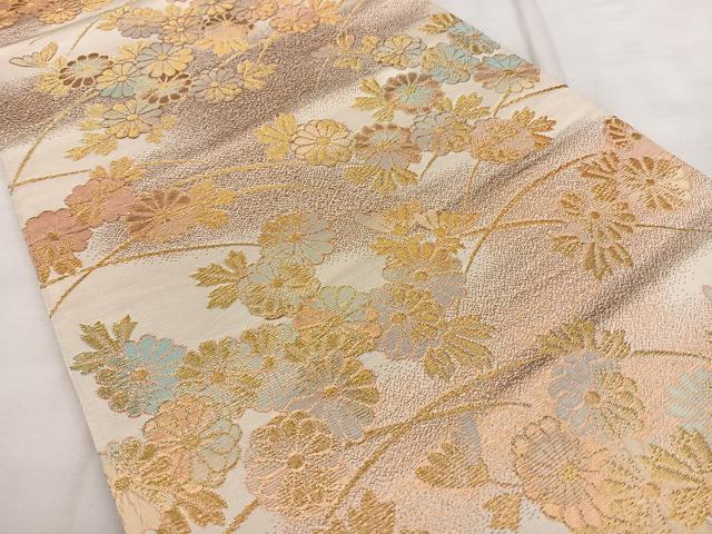 平和屋着物◎西陣　六通柄袋帯　草花文　金糸　証紙付き　正絹　逸品　BAAX1601qw