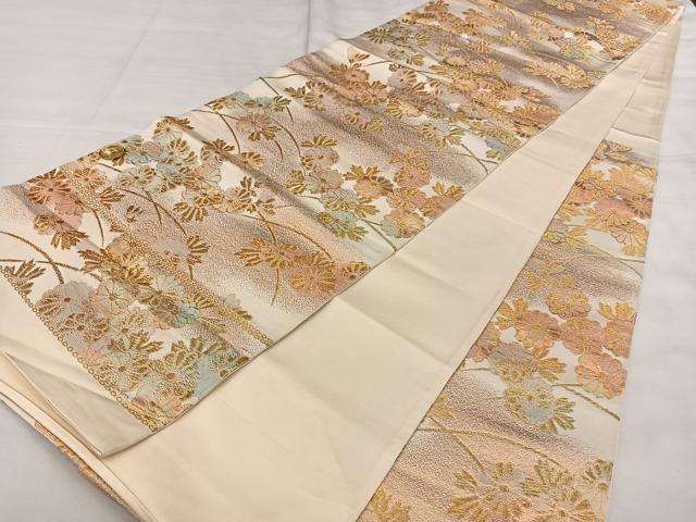平和屋着物◎西陣　六通柄袋帯　草花文　金糸　証紙付き　正絹　逸品　BAAX1601qw