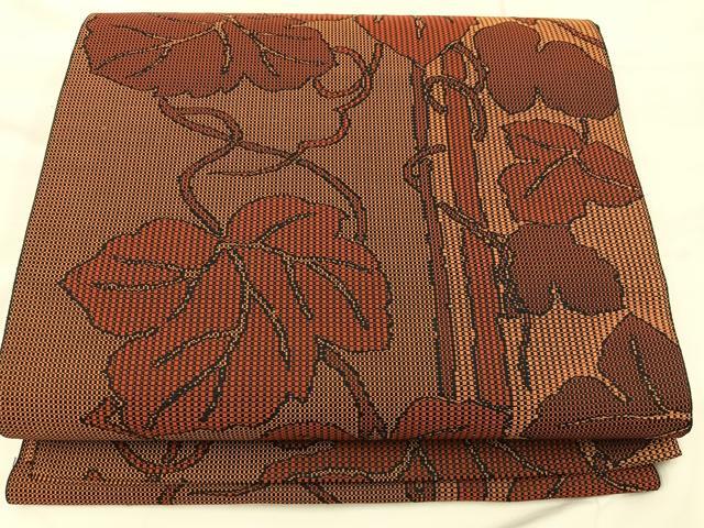 平和屋着物◎八寸名古屋帯 草葉文 正絹 逸品 BAAX1205mz