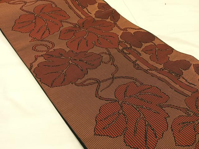平和屋着物◎八寸名古屋帯 草葉文 正絹 逸品 BAAX1205mz