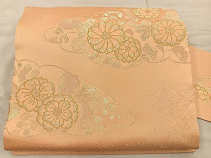 平和屋着物◎九寸名古屋帯 寿光織 菊花文 金銀糸 正絹 逸品 BAAX1211mz