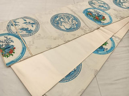 平和屋着物◎六通柄袋帯 草花丸文 正絹 逸品 BAAX1212mz
